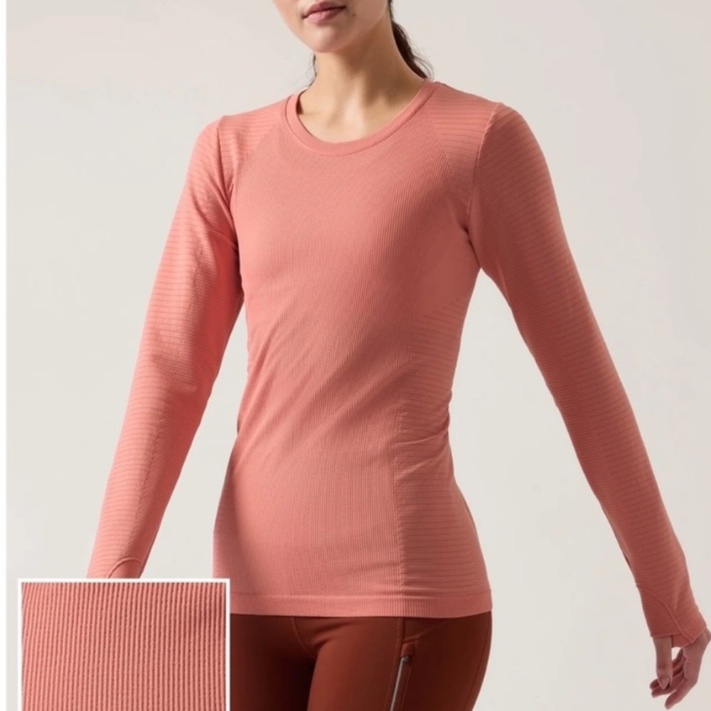 ATHLETA | Women's Conch Pink Flurry Blizzard Seamless Rib Long Sleeve Top size M